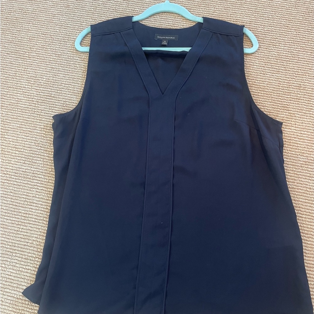 Banana Republic Navy Boxy Notched Collar Blouse